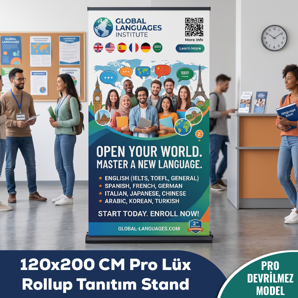 120x200 CM Pro Lüx Rollup Banner Tanıtım Stand